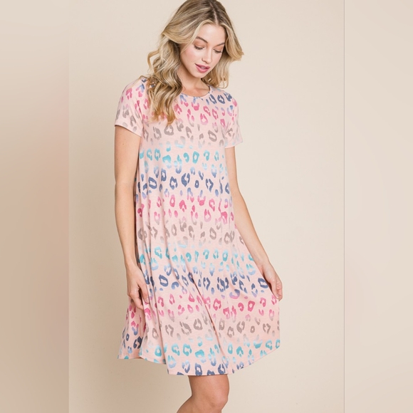 BOMBOM Leopard Round Neck Short Sleeve Dress - Picture 4 of 6